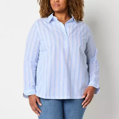 St. John's Bay Plus Womens Long Sleeve Blouse