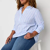 St. John's Bay Plus Womens Long Sleeve Blouse