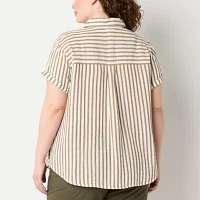 a.n.a Plus Womens Short Sleeve Regular Fit Button-Down Shirt