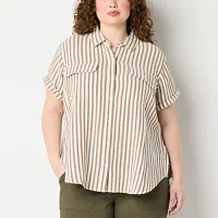 a.n.a Plus Womens Short Sleeve Regular Fit Button-Down Shirt