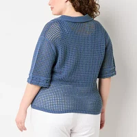 a.n.a Plus Womens Short Sleeve Crochet Polo