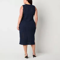 Worthington Womens Sleeveless Midi Sweater Dress Plus