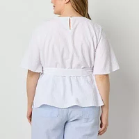 Liz Claiborne Plus Womens Round Neck Short Sleeve Blouse