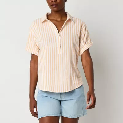 a.n.a Tall Womens Short Sleeve Regular Fit Button-Down Shirt