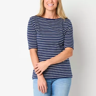 St. John's Bay Womens Tall Boat Neck Elbow Sleeve T-Shirt