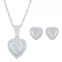 Lab Created White Opal Sterling Silver Heart 2-pc. Jewelry Set