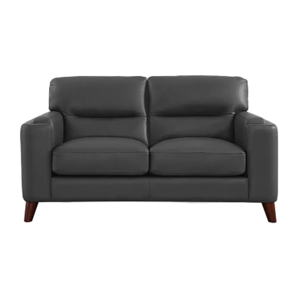 Elm Leather Upholstery Collection Track-Arm Loveseat