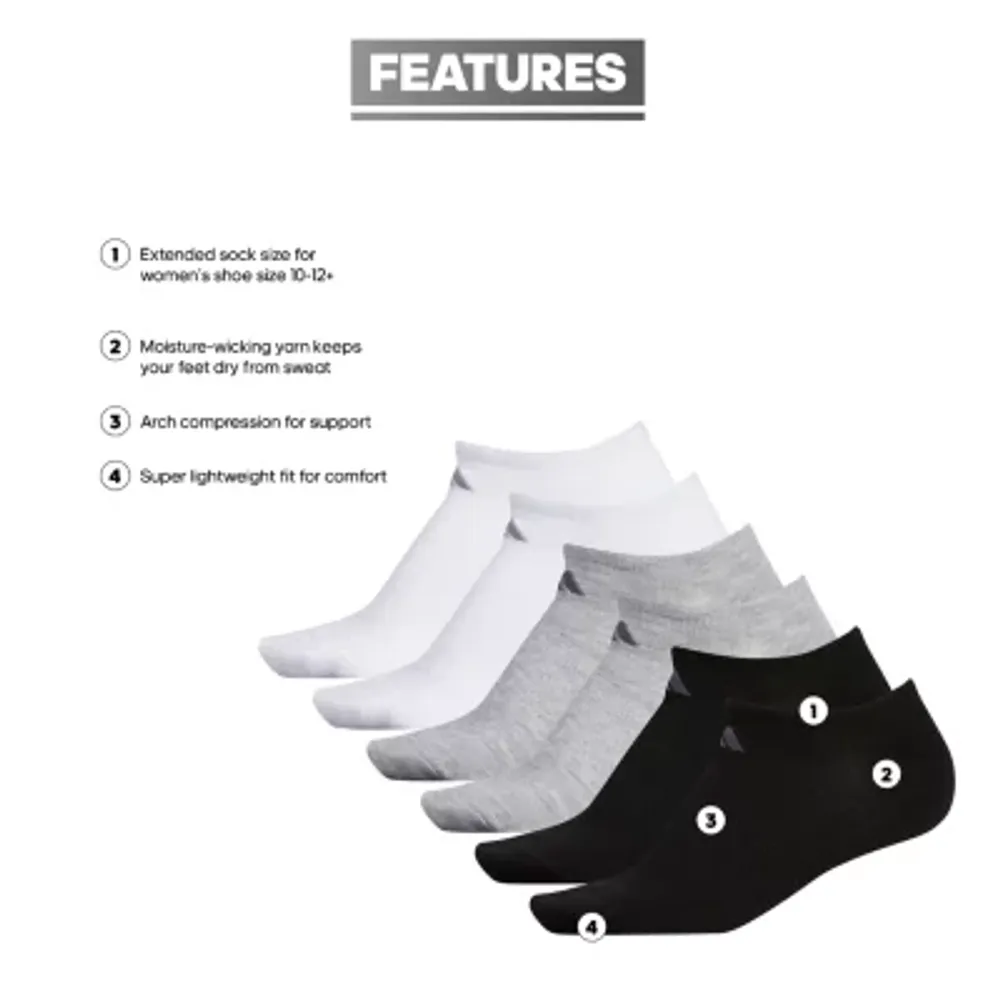 adidas Superlite 6 Pair Plus Tall No Show Socks Womens