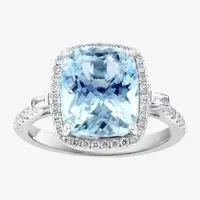 Effy Final Call Womens Genuine Blue Aquamarine & 1/3 CT. T.W. Diamond 14K White Gold Cocktail Ring