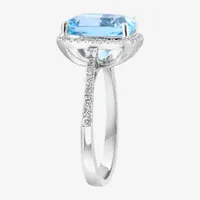Effy Final Call Womens Genuine Blue Aquamarine & 1/3 CT. T.W. Diamond 14K White Gold Cocktail Ring