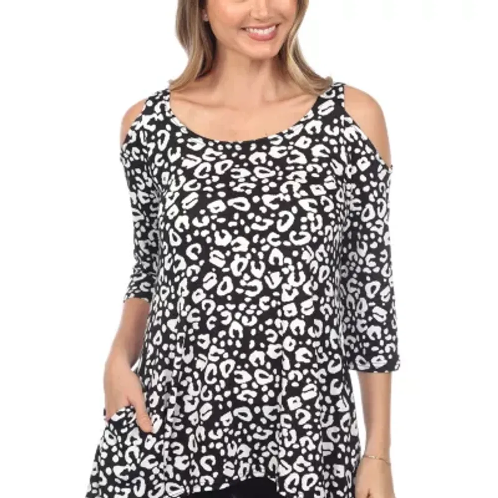 White Mark Womens Scoop Neck 3/4 Sleeve Tunic Top