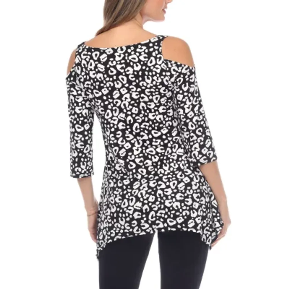 White Mark Womens Scoop Neck 3/4 Sleeve Tunic Top