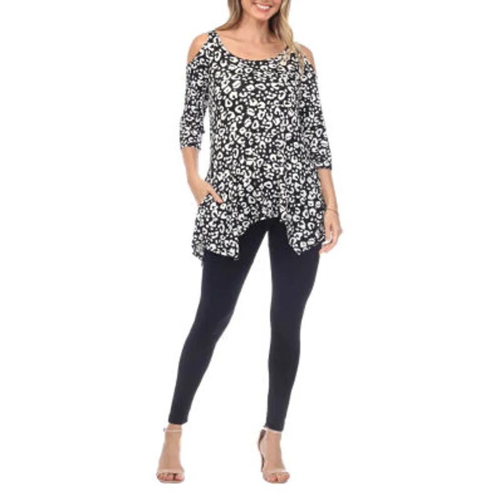 White Mark Womens Scoop Neck 3/4 Sleeve Tunic Top