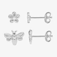 Itsy Bitsy Made With Recycled Sterling Silver 2 Pair Butterfly Flower Earring Set