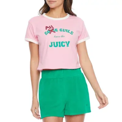 Juicy By Couture Ringer Womens Crew Neck Short Sleeve T-Shirt