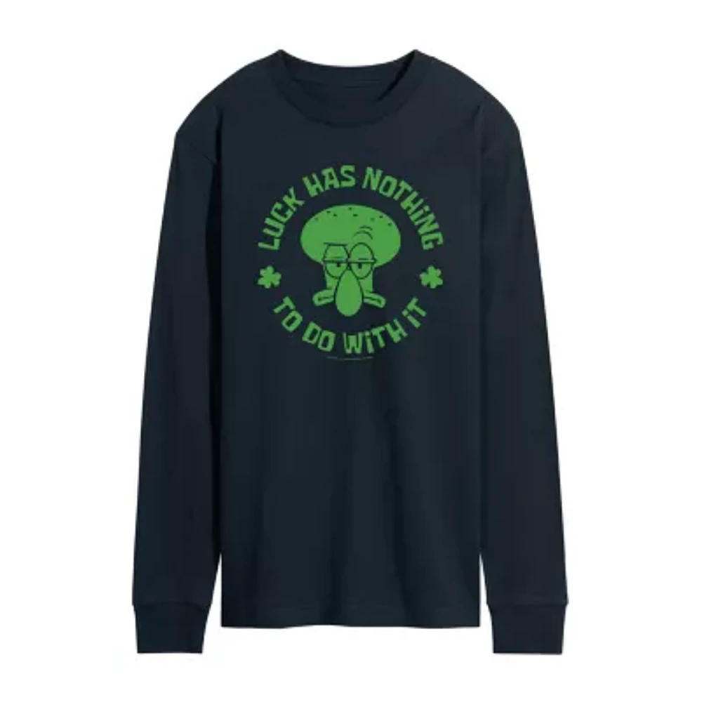 Mens Long Sleeve Spongebob St. Patrick's Day Graphic T-Shirt