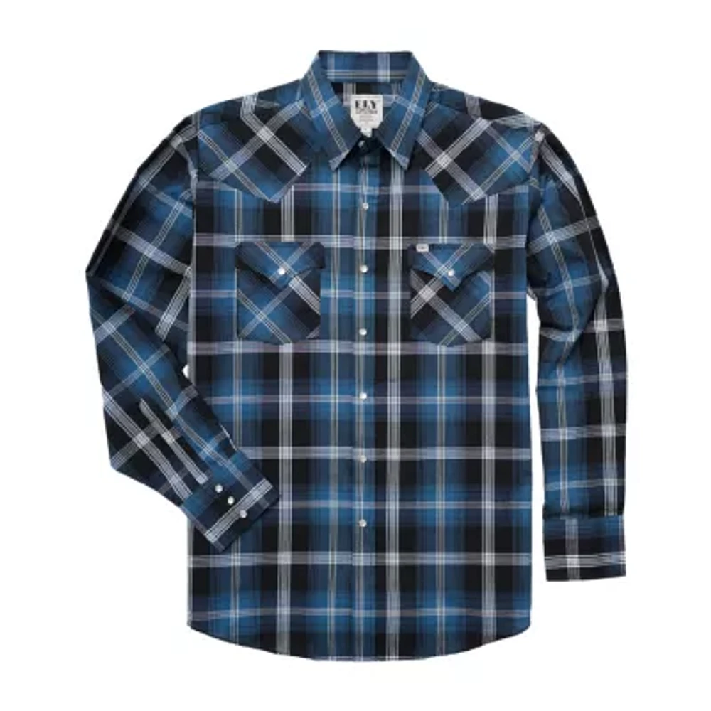 Ely Cattleman Textured Plaid Mens Long Sleeve Western Shirt