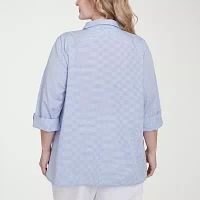 Alfred Dunner Plus Classics Womens 3/4 Sleeve Button-Down Shirt