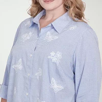 Alfred Dunner Plus Classics Womens 3/4 Sleeve Button-Down Shirt