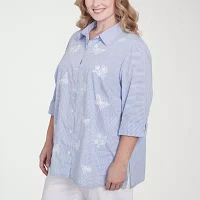 Alfred Dunner Plus Classics Womens 3/4 Sleeve Button-Down Shirt