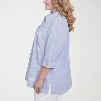 Alfred Dunner Plus Classics Womens 3/4 Sleeve Button-Down Shirt