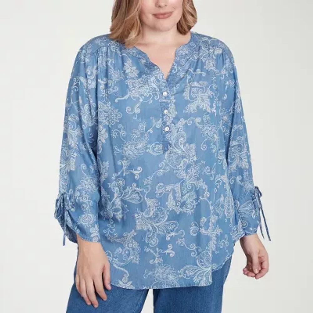 Alfred Dunner Plus Classics Womens 3/4 Sleeve Button-Down Shirt