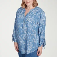 Alfred Dunner Plus Classics Womens 3/4 Sleeve Button-Down Shirt