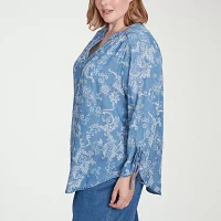 Alfred Dunner Plus Classics Womens 3/4 Sleeve Button-Down Shirt