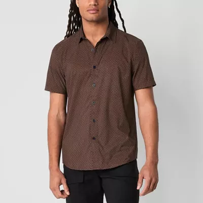 Stylus Mens Regular Fit Short Sleeve Checked Button-Down Shirt