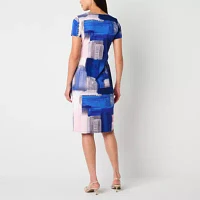 R & K Originals Womens Short Sleeve Abstract Midi Shift Dress Petite