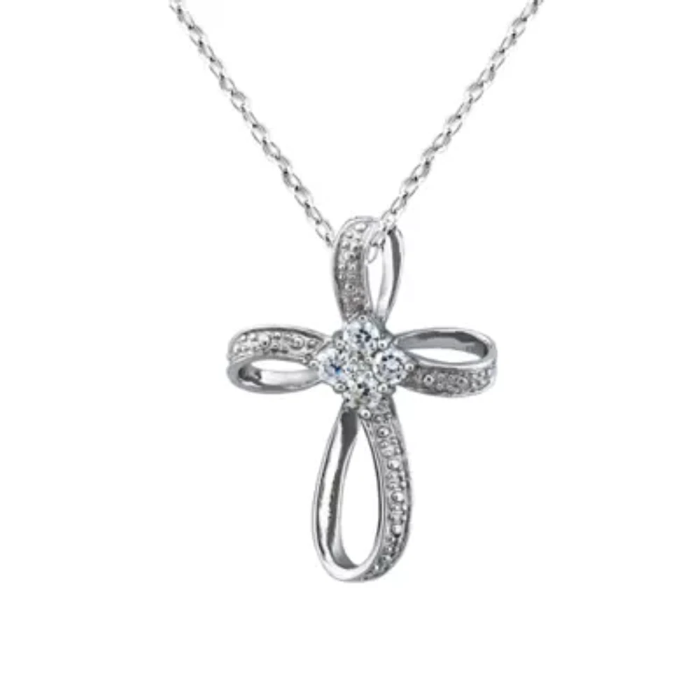 DiamonArt® Womens 1/2 CT. T.W. White Cubic Zirconia Sterling Silver Cross Pendant Necklace