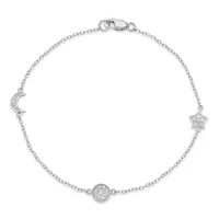 DiamonArt® Sterling Silver 7 Inch Hollow Cable Ankle Bracelet