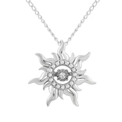 Enchanted Disney Fine Jewelry Womens Diamond-Accent Sterling SIlver "Rapunzel" Twinkling Pendant Necklace"