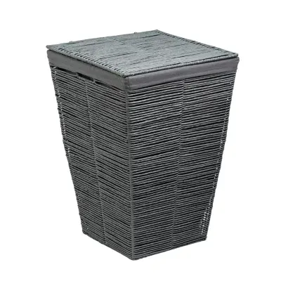 Honey-Can-Do Gray Rolled Paper Rope With Lid Hamper