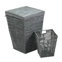 Honey-Can-Do Gray Rolled Paper Rope With Lid Hamper