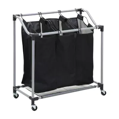 Honey-Can-Do Black & Silver Rolling Triple Laundry Sorter