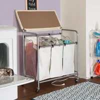 Honey-Can-Do Rolling Triple Laundry Sorter with Ironing Board Top