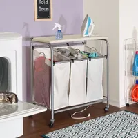 Honey-Can-Do Rolling Triple Laundry Sorter with Ironing Board Top