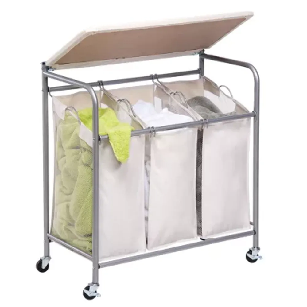 Honey-Can-Do Rolling Triple Laundry Sorter with Ironing Board Top