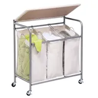 Honey-Can-Do Rolling Triple Laundry Sorter with Ironing Board Top