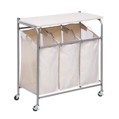 Honey-Can-Do Rolling Triple Laundry Sorter with Ironing Board Top