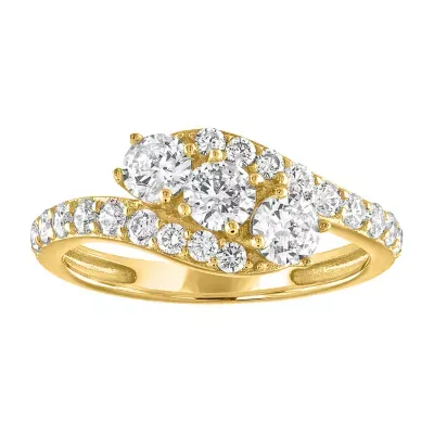 DiamonArt® Womens 1 1/4 CT. T.W. White Cubic Zirconia 14K Gold Over Silver 3-Stone Bypass  Cocktail Ring