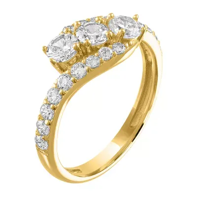 DiamonArt® Womens 1 1/4 CT. T.W. White Cubic Zirconia 14K Gold Over Silver 3-Stone Bypass  Cocktail Ring