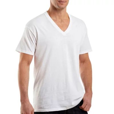 Hanes Comfortblend Mens 4 Pack Short Sleeve V Neck Moisture Wicking T-Shirt