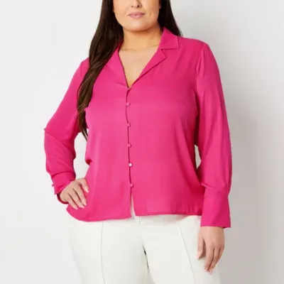 Worthington Plus Womens Long Sleeve Regular Fit Button-Down Shirt