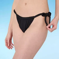 Decree Side Tie Lined Textured Bikini Swimsuit Bottom Juniors