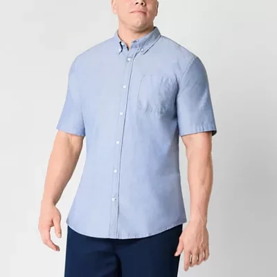 St. John's Bay Performance Oxford Big and Tall Mens Classic Fit Short Sleeve Button-Down Shirt
