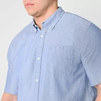 St. John's Bay Performance Oxford Big and Tall Mens Classic Fit Short Sleeve Button-Down Shirt