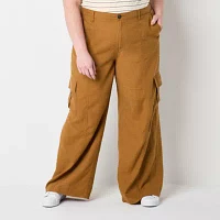 a.n.a Linen Womens High Rise Wide Leg Cargo Pant-Plus