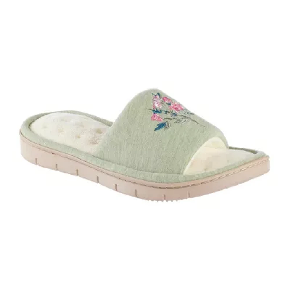 Isotoner Embroidered Jersey Womens Slip-On Slippers